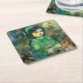 Meisje in de Groene Dress Kartonnen Onderzetters (Schuin)