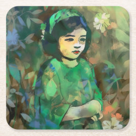 Meisje in de Groene Dress Kartonnen Onderzetters