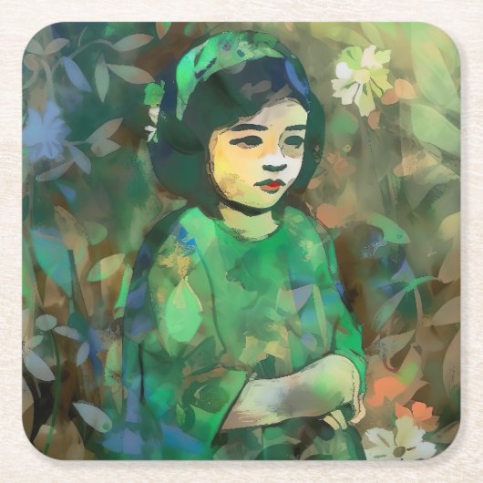 Meisje in de Groene Dress Kartonnen Onderzetters (Voorkant)