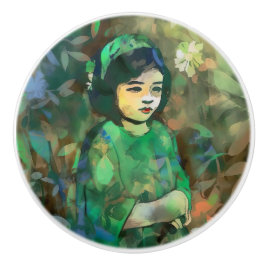 Meisje in de Groene Dress Keramische Knop