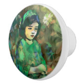 Meisje in de Groene Dress Keramische Knop (Rechts)