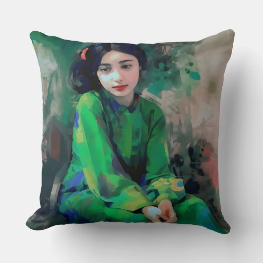 Meisje in de Groene Dress Kussen (Voorkant)