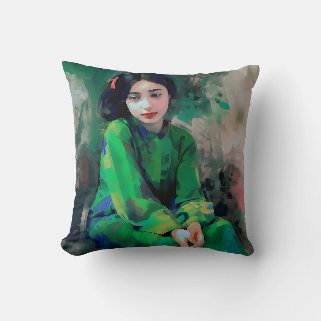 Meisje in de Groene Dress Kussen (Voorkant)