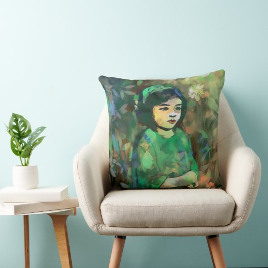 Meisje in de Groene Dress Kussen (Stoel)