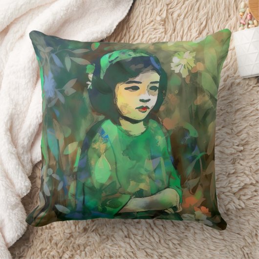 Meisje in de Groene Dress Kussen (Deken)