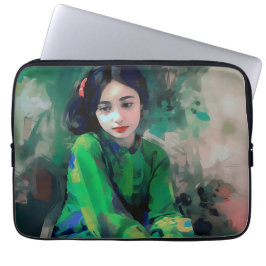 Meisje in de Groene Dress Laptop Sleeve