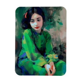 Meisje in de Groene Dress Magneet