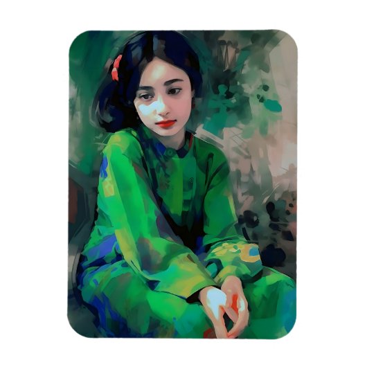 Meisje in de Groene Dress Magneet (Verticaal)