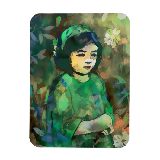 Meisje in de Groene Dress Magneet (Verticaal)