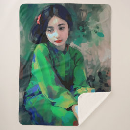 Meisje in de Groene Dress Sherpa Deken