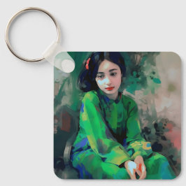 Meisje in de Groene Dress Sleutelhanger