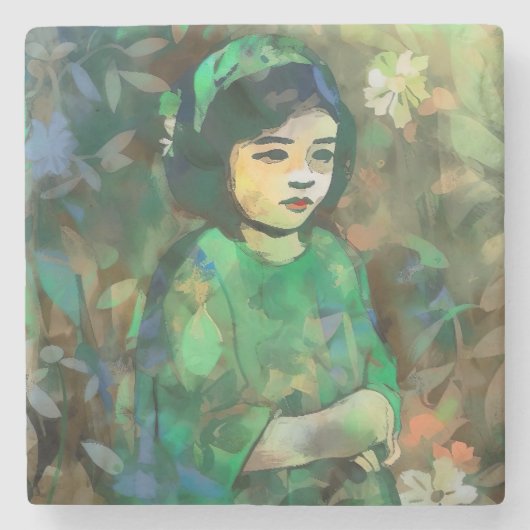 Meisje in de Groene Dress Stenen Onderzetter (Voorkant)