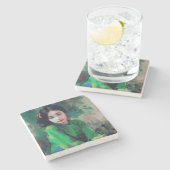 Meisje in de Groene Dress Stenen Onderzetter (Zijkant)