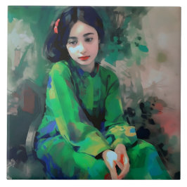 Meisje in de Groene Dress Tegeltje