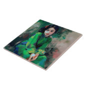 Meisje in de Groene Dress Tegeltje (Zijkant)
