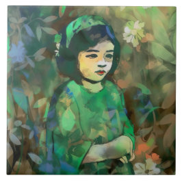 Meisje in de Groene Dress Tegeltje
