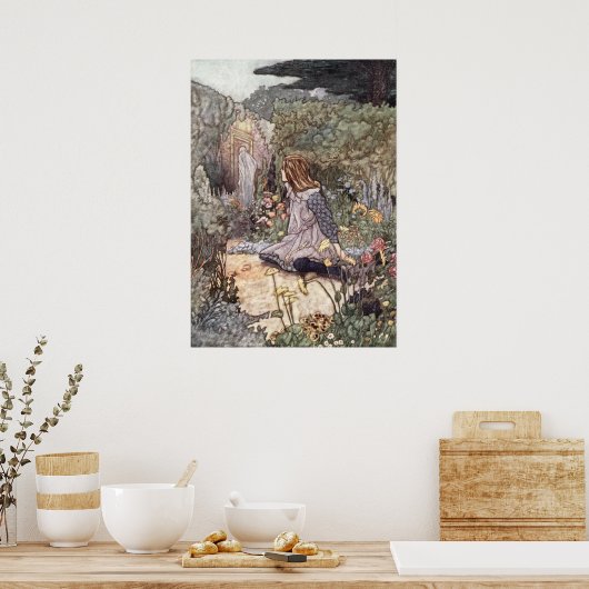  meisje in de lagertuin door Charles Robinson Poster (Keuken)