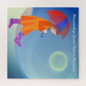 Meisje in de moderne kleurrijke stekst van de rege legpuzzel (Horizontaal)