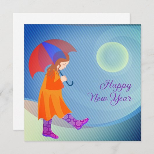 Meisje in de regen Modern Kleurrijk Schattig Eigen (Voorkant / Achterkant)