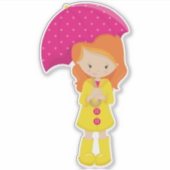 Meisje in de regenjas, meisje met paraplu, Oranje  Sticker (Voorkant)