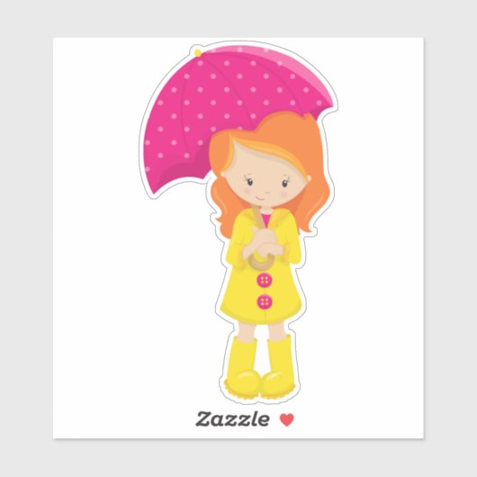 Meisje in de regenjas, meisje met paraplu, Oranje Sticker (Vel)