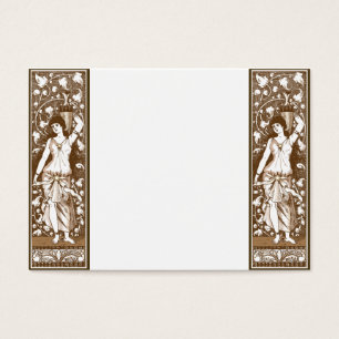 Meisje in de robe met urn visitekaartjes