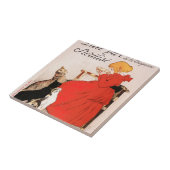 Meisje in de Rode Dress Drink melksteinlen Poster Tegeltje (Zijkant)