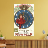 Meisje in de Rode Sitting op de klok Canvas Afdruk (Insitu (Woonkamer))