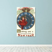 Meisje in de Rode Sitting op de klok Canvas Afdruk (Insitu (Houten vloer))