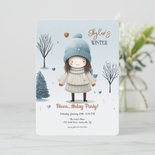 Meisje in de sneeuw kaart (Staand voorkant)