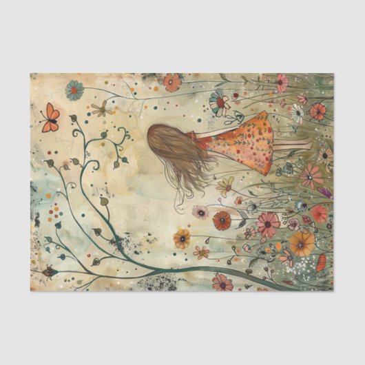 MEISJE IN DE TUIN DECOUPAGE TISSUEPAPIER (Voorkant)