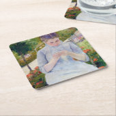 Meisje in de tuin, Mary Cassatt Kartonnen Onderzetters (Schuin)