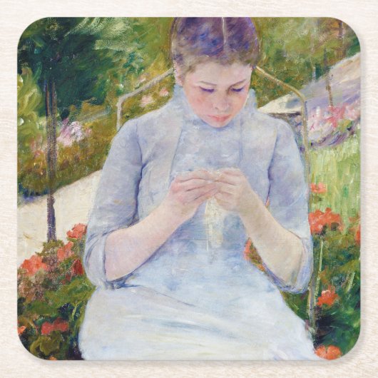 Meisje in de tuin, Mary Cassatt Kartonnen Onderzetters (Voorkant)