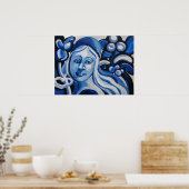 Meisje in een blauw pet poster (Keuken)