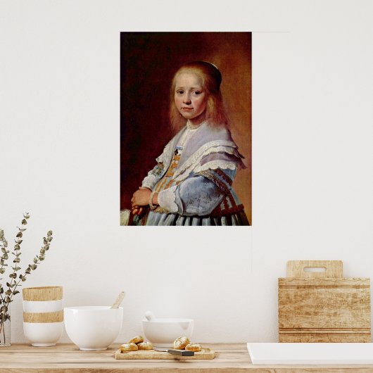 Meisje in een blauwe jurk van Johannes Verspronck Poster (Keuken)