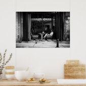 Meisje in een Cafe en Koffie Tijd - Straat Foto Poster (Keuken)