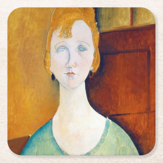 Meisje in een groene blouse, Modigliani Kartonnen Onderzetters (Voorkant)