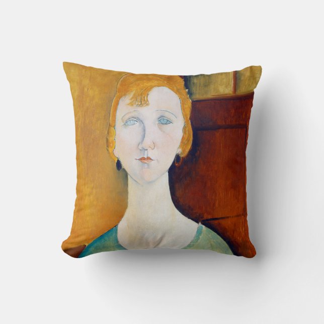 Meisje in een groene blouse, Modigliani Kussen (Voorkant)