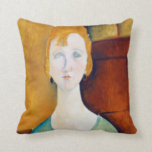 Meisje in een groene blouse, Modigliani Kussen