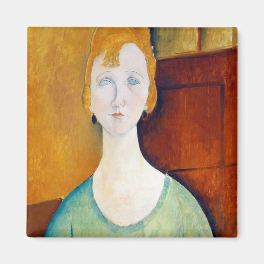 Meisje in een groene blouse, Modigliani Magneet (Voorkant)