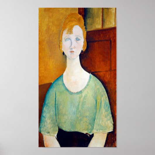 Meisje in een groene blouse, Modigliani Poster (Voorkant)