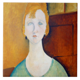 Meisje in een groene blouse, Modigliani Tegeltje