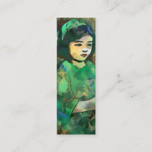 Meisje in een groene jurk Bladwijzer Mini Visitekaartje (Voorkant)