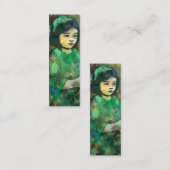 Meisje in een groene jurk Bladwijzer Mini Visitekaartje (Voorkant / Achterkant)