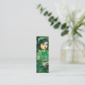 Meisje in een groene jurk Bladwijzer Mini Visitekaartje (Staand voorkant)