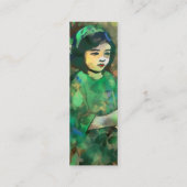 Meisje in een groene jurk Bladwijzer Mini Visitekaartje (Achterkant)
