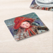 Meisje in een groot rood Pet, Mary Cassatt Kartonnen Onderzetters (Schuin)