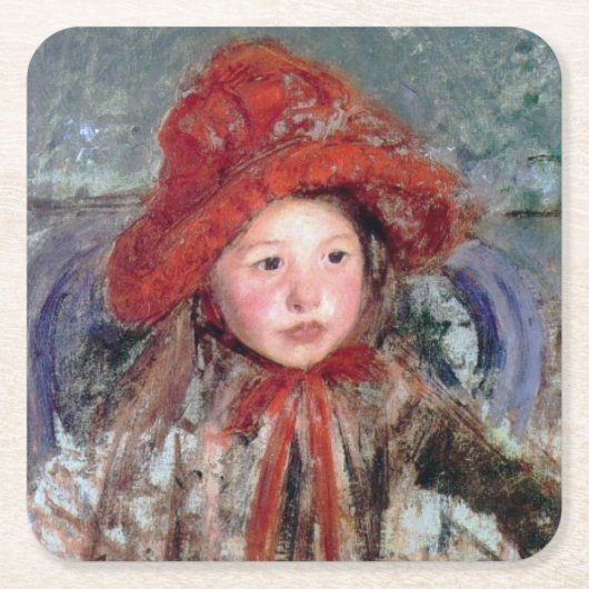 Meisje in een groot rood Pet, Mary Cassatt Kartonnen Onderzetters (Voorkant)