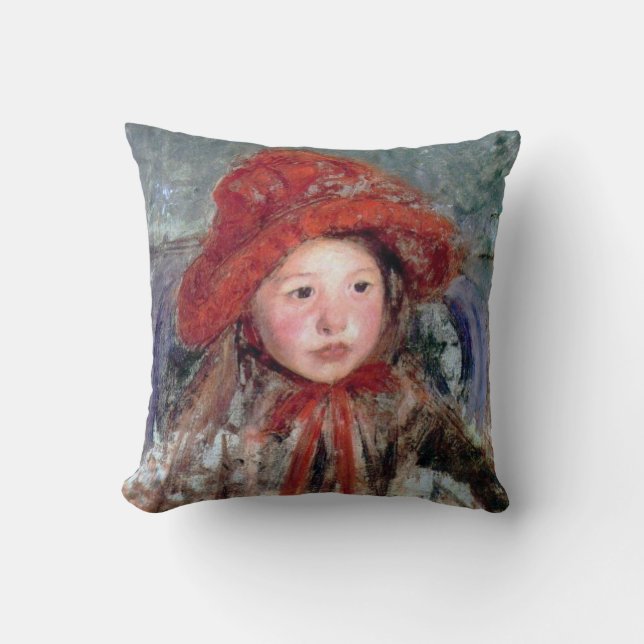 Meisje in een groot rood Pet, Mary Cassatt Kussen (Voorkant)