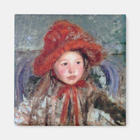 Meisje in een groot rood Pet, Mary Cassatt Magneet (Voorkant)